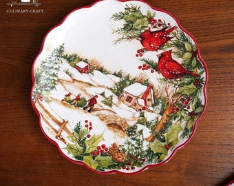 European Design Cutlery Dinner Dishes, Ceramic Tableware Set, Redbird Christmas Pattern Plates, Ceramic Dinnerware Set