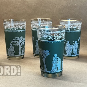 Set of 6 Jeannette Glass Co Green Greek Hellenic  Drinking Glasses