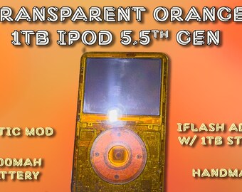 Custom Transparent Orange on Stainless Ipod 5.5 Gen - 1TB, Taptic