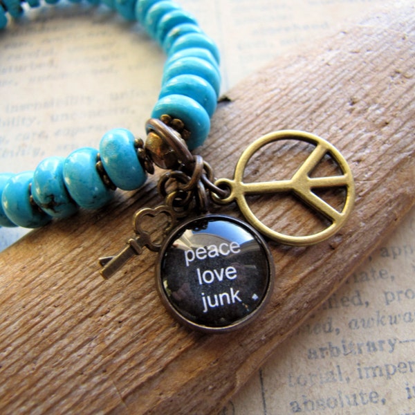 SALE! Peace Love Junk, Junk Gypsy Charm Bracelet