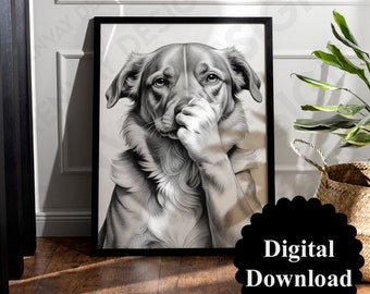 Toilet Poster, Funny, Funny, Digital File, Toilet Poster Bathroom Mural, Guest Toilet, Dog Holds Nose