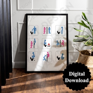 Digital file print yourself, toilet poster bathroom mural, guest toilet, funny humor, toilet symbols