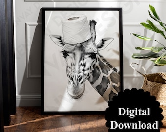 Toilet Poster, Funny, Funny, Digital File, Toilet Poster Bathroom Mural, Guest Toilet, Toilet Roll Giraffe