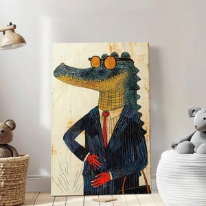 Illustrazione di animali felici, natura, arte per la cameretta dei bambini, stampa artistica da parete, regali per bambini, illustrazione colorata dei cartoni animati