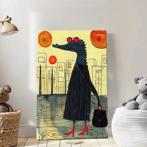 Abstract Crocodile, cartoon wall art gift for happy animals Illustration Nature  ll canvas-print-framed