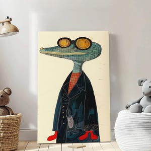 Abstract Crocodile, cartoon wall art gift for happy animals Illustration Nature  ll canvas-print-framed
