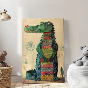 Abstract Crocodile, cartoon wall art gift for happy animals Illustration Nature  ll canvas-print-framed