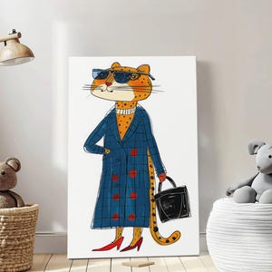 Illustrazione di animali felici, natura, arte per la cameretta dei bambini, stampa artistica da parete, regali per bambini, illustrazione colorata dei cartoni animati