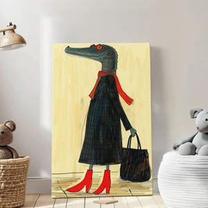 Abstract Crocodile, cartoon wall art gift for happy animals Illustration Nature  ll canvas-print-framed