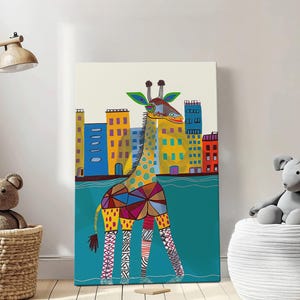 Giraffa astratta, stampa su tela con cornice, decorazione da parete in stile cartone animato