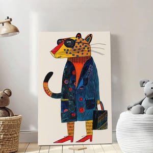 Glückliche Tiere Illustration Natur Kinderzimmer Kunst, Kinderzimmer Wand Kunst Druck, Geschenke für Kinder, Bunte Cartoon Illustration Wandkunst