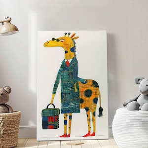 Giraffa astratta, stampa su tela con cornice, decorazione da parete in stile cartone animato