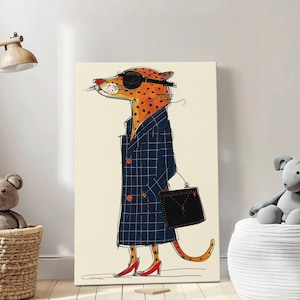 Illustrazione di animali felici, natura, arte per la cameretta dei bambini, stampa artistica da parete, regali per bambini, illustrazione colorata dei cartoni animati