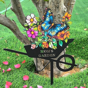 Personalised Butterfly And Flowers Garden Name Sign, Custom Colorful Butterfly Metal Stake, Metal Yard Art, Gardener Sign, Outdoor Yard Art