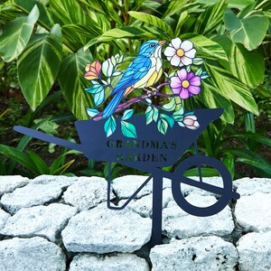 Custom Hummingbird Garden Stake, Personalized Bird Yard Sign with Flowers, Garden Name Decor, Gardener Gift, Grandma Nana Outdoor Gift