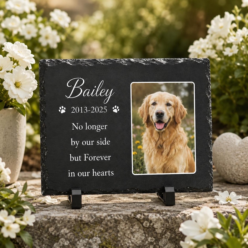 Personalized Pet Memorial Photo Slate Stone, Custom Dog Grave Marker, Dog Remembrance Garden Decor, Outdoor Sympathy Gift for Loss of Pet image 7