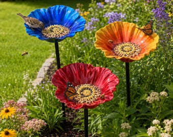 Gartentränke aus Metall, Tränke für Vögel, Bienen und Schmetterlinge im Freien, farbenfrohe Gartendekoration, Geschenk für Naturliebhaber