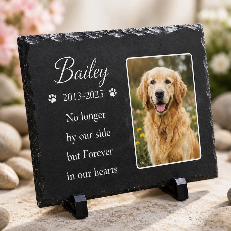 Personalized Pet Memorial Photo Slate Stone, Custom Dog Grave Marker, Dog Remembrance Garden Decor, Outdoor Sympathy Gift for Loss of Pet image 6