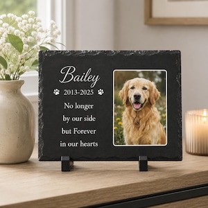 Personalized Pet Memorial Photo Slate Stone, Custom Dog Grave Marker, Dog Remembrance Garden Decor, Outdoor Sympathy Gift for Loss of Pet image 2