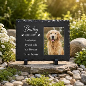 Personalized Pet Memorial Photo Slate Stone, Custom Dog Grave Marker, Dog Remembrance Garden Decor, Outdoor Sympathy Gift for Loss of Pet