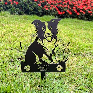 Custom Dog Memorial Stake with Flowers, Personalized Metal Dog Grave Marker, Pet Loss Garden Decor, Outdoor Dog Silhouette Yard Art