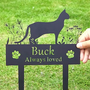 Custom Cat Memorial Stake,Cat Grave Marker,Metal Cat Garden Stake with Flowers,Personalized Cat Loss Gift,Cat Garden Decor,Cat Yard Stake