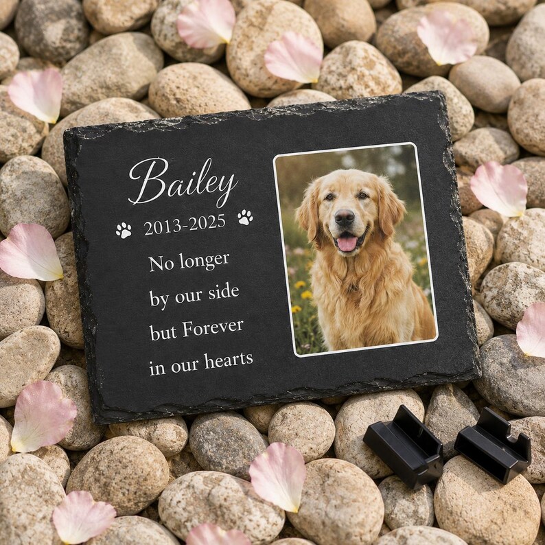 Personalized Pet Memorial Photo Slate Stone, Custom Dog Grave Marker, Dog Remembrance Garden Decor, Outdoor Sympathy Gift for Loss of Pet image 8