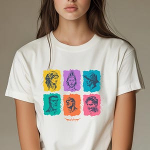 Geopelia Art Shirt – Colorful Sketch Faces Tee – Minimal Aesthetic Drawing Gift – Artistic T-Shirt for Her or Him