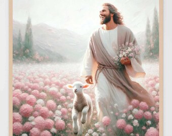 Christian Days, Christian Art, Leave the 99, Jesus Art, LDS Printable, Bible Painting, Jesus Good Shepherd, Jesus Saves the Lamb Printable