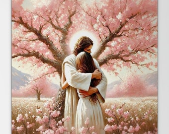 Blossoming Faith, Christian Wall Art, Jesus Hugging Girl, Jesus Art, LDS Art, Bible Prints, Jesus with Woman, Picture of Jesus, Jesus Print