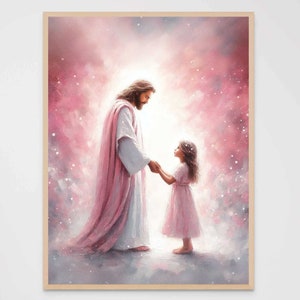Toma su mano, arte cristiano, Jesús y una niña, imagen de Cristo, arte SUD, pintura bíblica, póster de Jesús, arte cristiano para mujeres, impresión de Jesús