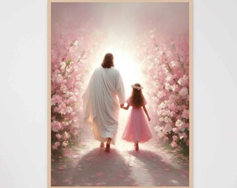 Her Savior, Christian Painting, Jesus with Girl, Jesus Painting, LDS Painting, Bible Painting, Jesus and Kids, Picture of Jesus, Jesus PNG