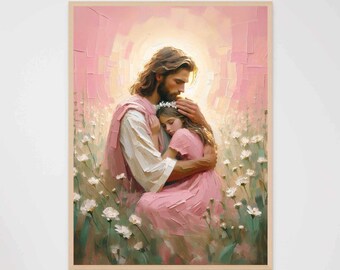 Her Lord and Savior, Christian Painting, Jesus with Girl, Jesus Wall Art, LDS Art, Bible Prints, Christian Art for Kids, Jesus Printable Art