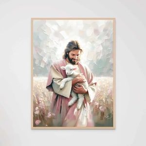 Love the Lamb, Christian Wall Art, Leave the 99, Jesus and Lamb, Jesus Wall Art, LDS Art, Bible Painting, Jesus Printable Art, Jesus 99 Art