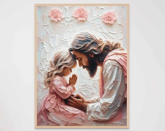 Little Prayers, Christian Art, Jesus and Little Girl Prayer, Jesus Picture, LDS Art, Bible Painting, Jesus with Children, Jesus Praying Girl