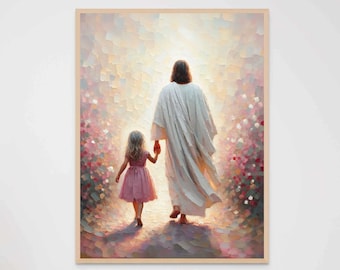 Path of Faith, Christian Art, Jesus and Girl, Jesus Picture, LDS Art, Bible Painting, Jesus with Children, Jesus Painting, Christ Printable