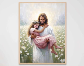 Faith in Him, Christian Wall Art, Jesus and Girl, Jesus Painting, LDS Painting, Bible Wall Art, Jesus with Kids, Jesus Wall Art, Jesus Print