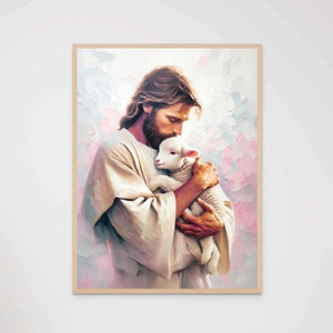 Jesus Saves the Lamb, Christian Wall Art, Jesus Christ with Lamb, Jesus Shepherd Art, LDS Art, Bible Verse Wall Art, Jesus Download Art