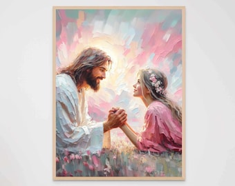 Truest Love, Christian Wall Art, Jesus and Girl, Picture of Jesus, LDS Art, Bible Painting, Good Shepherd Art, Jesus with Woman Printable