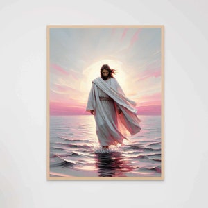 Christian Miracle Walk, Christliche Kunst, Jesus geht auf Wasserkunst, Jesus Bild PNG, LDS Kunst, Bibelmalerei, Jesus druckbare Download
