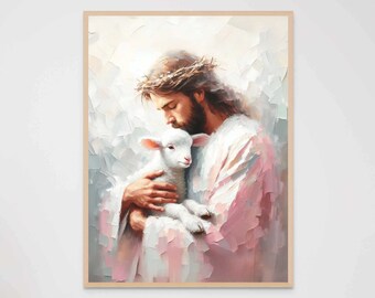 Liebe das Lamm, christliche Kunst, Jesus verlässt die 99, Jesus Kunst, LDS Kunst, Bibel Vers Wandkunst, Jesus und Lamm, christlicher Druck, Jesus Malerei