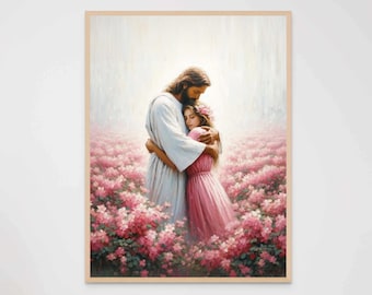 A Comforting Touch, Christian Painting, Jesus Hugging Girl, Jesus and Woman Art, LDS Art, Digital Bible Verse Art, Jesus Picture Printable