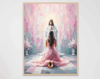 Pray with Jesus, Christian Painting, Jesus and Girl Praying, Jesus Wall Art, LDS Art, Bible Painting, Jesus Printable Art, Jesus with Woman