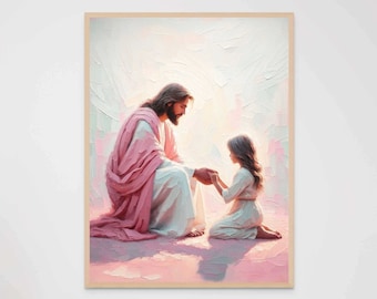 Confide In Him, Christian Art, Jesus and Girl, Picture of Jesus Art, LDS Art, Bible Wall Art, Modern Christian Art, Christian Art for Women