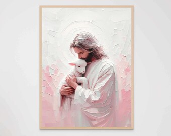 Jesus und Lamm Kunst, christliche Malerei, Jesus verlässt die 99, Jesus Kunst, LDS Kunst, Bibel Vers Wandkunst, Jesus Malerei, Gleichnis vom verlorenen Schaf