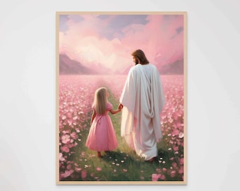 Your Path, His Support, Christian Painting, Jesus with Girl, Jesus Art, LDS Painting, Bible Prints, Jesus and Children Art, Picture of Jesus