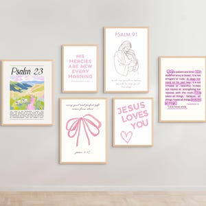 Christian Wall Art Bundle in Pink, Bible Verse Wall Art, Jesus Poster, Christian Art Prints, Trendy Apartment Decor, Christian Printable Art