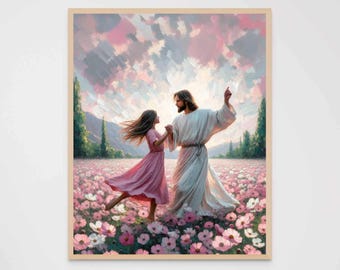 Dance with Jesus, Christian Art, Jesus and Girl Dancing, Jesus Art, LDS Art, Bible Painting, Picture of Jesus, Jesus with Children Wall Art