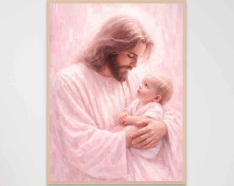 His Gentle Love, Christian Art, Jesus with Baby, Jesus with Children, Jesus Art, LDS Art, Bible Art, Christ with Children, Jesus Watercolor