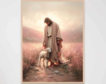 Gerettet durch Christus, christliche Kunst, Jesus verlässt die 99, Bild von Christus, Jesus und Lamm, Bibel Wandkunst, religiöse Wandkunst, Jesus Download